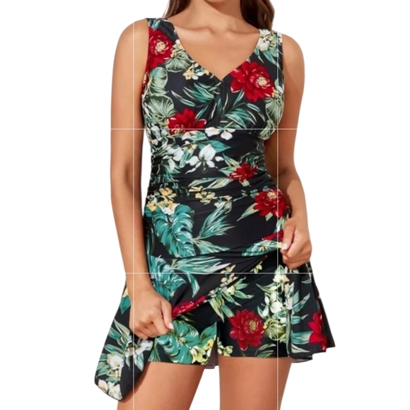 Summer Mae Women's Plus-Size Flower Printing Shaping Body One Piece Swim Dresses - Picture 1 of 7